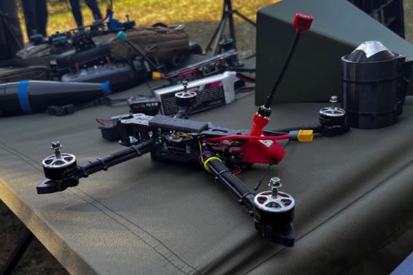 FILE PHOTO: FPV drone and additional equipment are seen at a training facility for military FPV drone pilots in Zhytomyr region